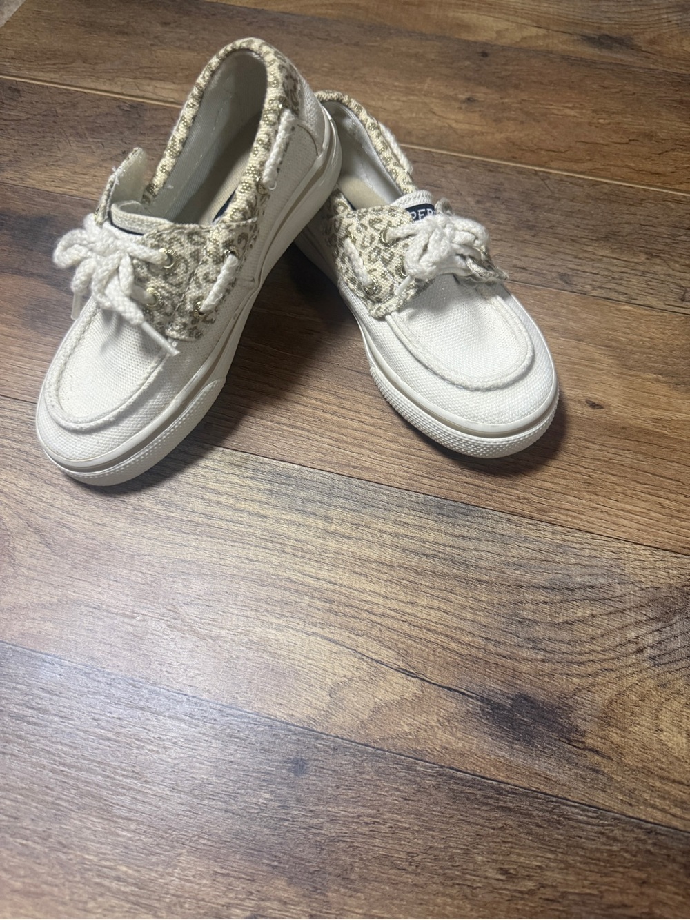 Sperry Kids Bahama Jr Gold Leopard Print Boat Shoes Size 10M